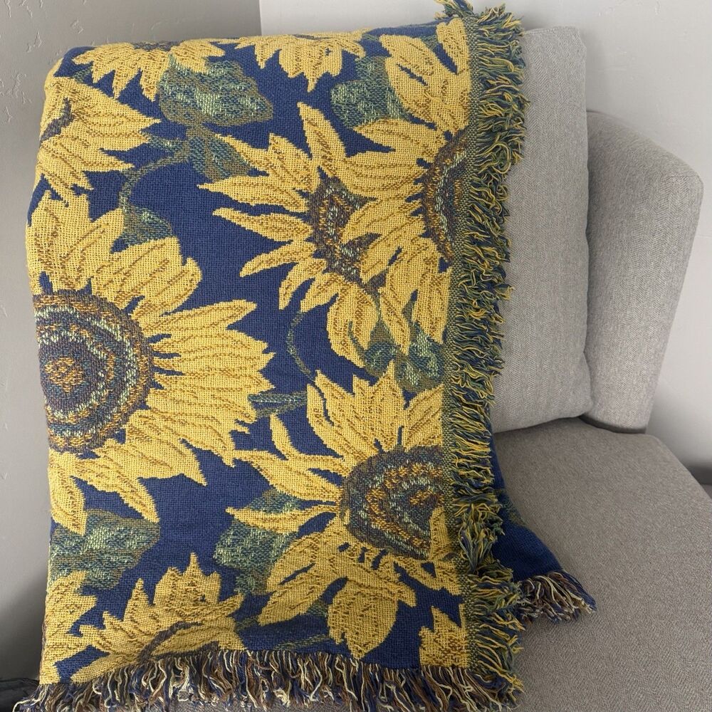 Sunflower Woven Throw Fringe Blanket - Cozy Home Decor Boho 72”x44”